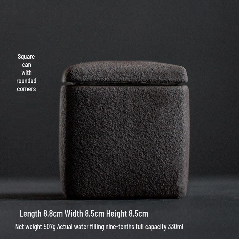 Japanese Style Retro Square Ceramic Tea Caddy - Handmade Coarse Pottery for Pu'er and White Tea, Old Rock Mud Non-Sealed Jar