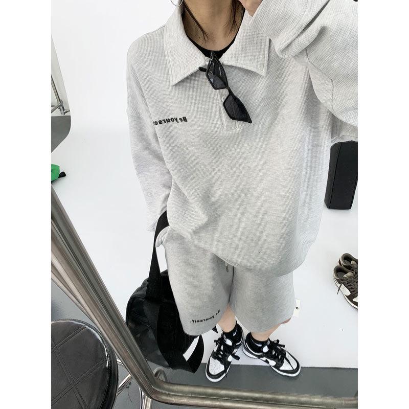 

Retro Loose Long Sleeve Sweatshirt - Versatile Polo Casual for Spring & Autumn M [up to 110 lbs] серый