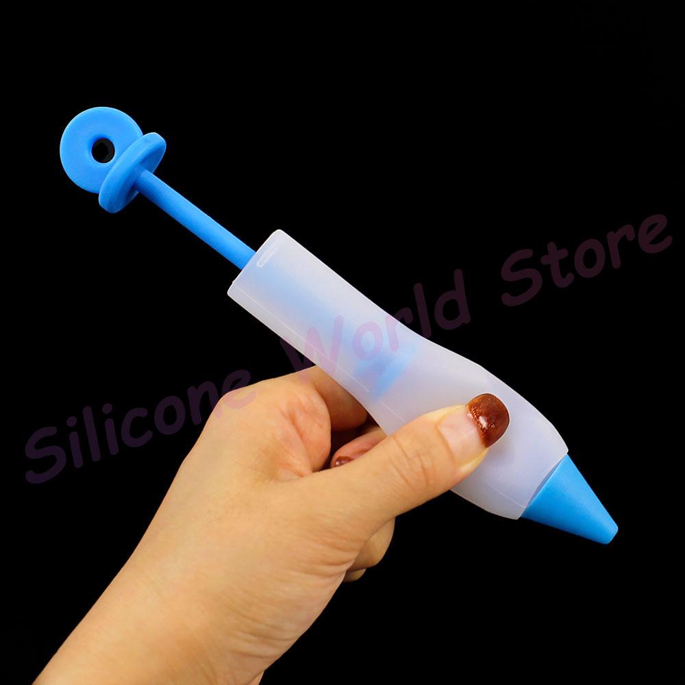 Silicone World Silicone Mounted Pen with 4 Heads Set Cream Pen Chocolate Biscuit Dessert Decoration Writing Pen Baking Tools