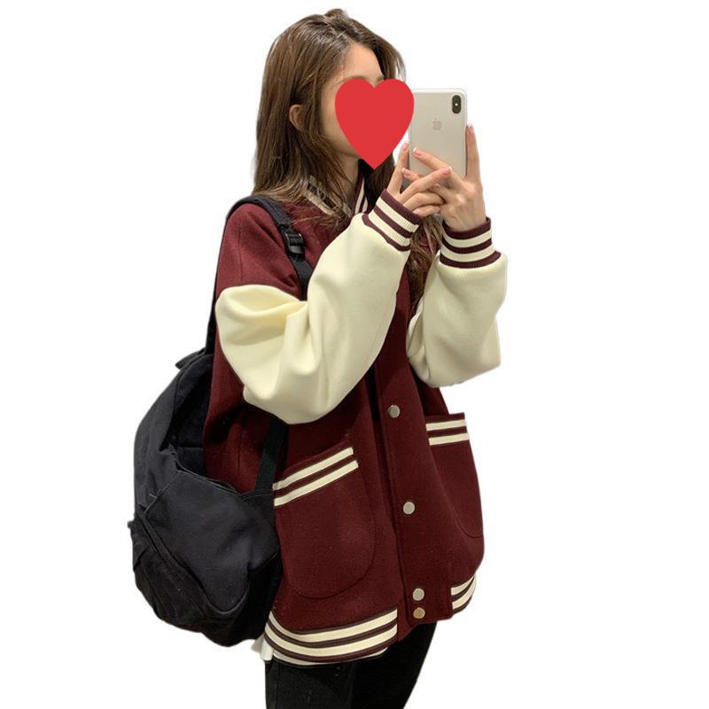 Korean Style Women's Color Block Baseball Jacket - Spring/Autumn Harajuku Street Fashion