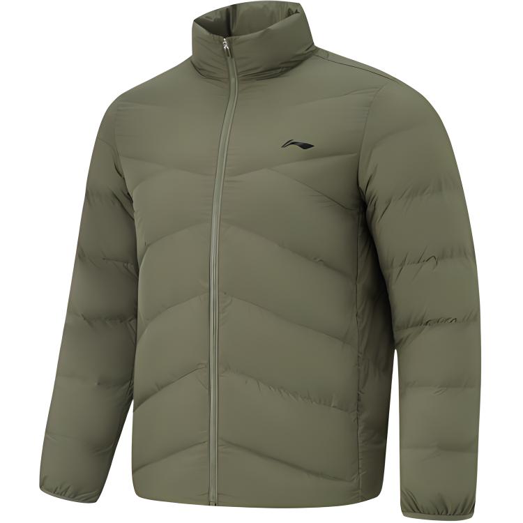 Li-Ning Fitness Series Sports Casual Solid Color Warm Minimalist Down Jacket Men Outerwear Military-Green AYMU563-08