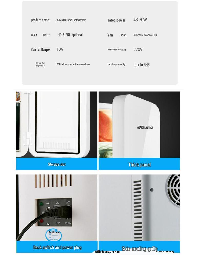 XIAXIN Přenosná mini lednička pro dvojí použití do auta a domů - Kompaktní chladnička na kolej s polovodičovým chlazením