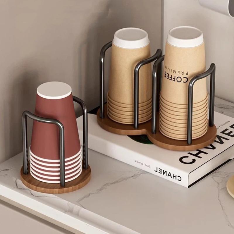 Disposable Cup Storage Holder Rack Shelf Water Tea Cups Wood Dispenser With Longer Stick Mug Display Stand Organizer Supplies