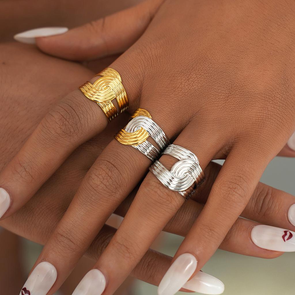 Edelstahl Damenring Unregelmäßiger Streifen Einzigartiges Design Offener Ring Metalltextur Fingerring Ästhetischer Schmuck Damen