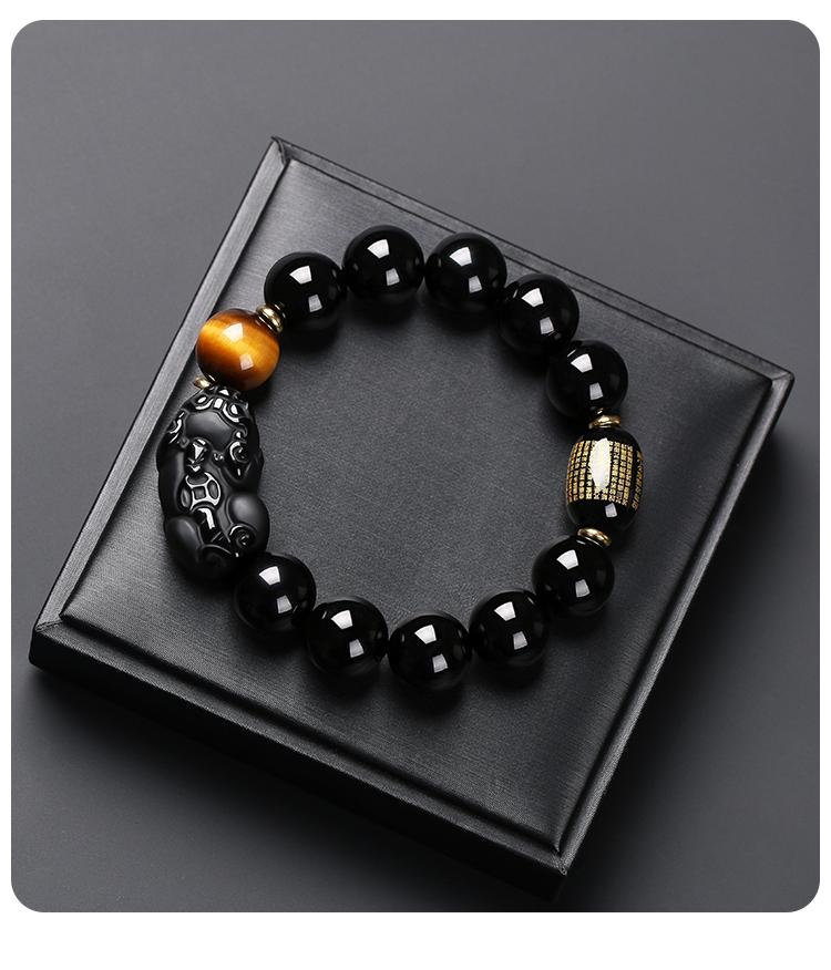 Black Gold Obsidian Pi Xiu Wealth Bracelet with Rotating Beads and Spacers for Men & Women.