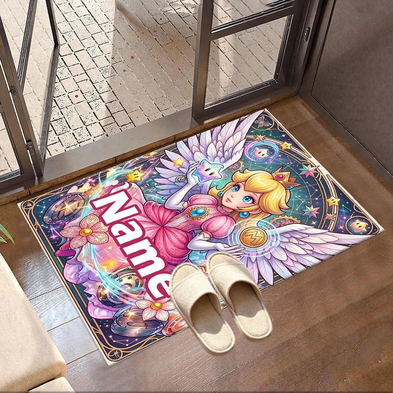 Custom Name Personalized Princess Peach Toadstool Print Carpet, Versatile Home Decor Rug, for Playroom, Apartment, Balcony, Entryway, Hallway Gift
