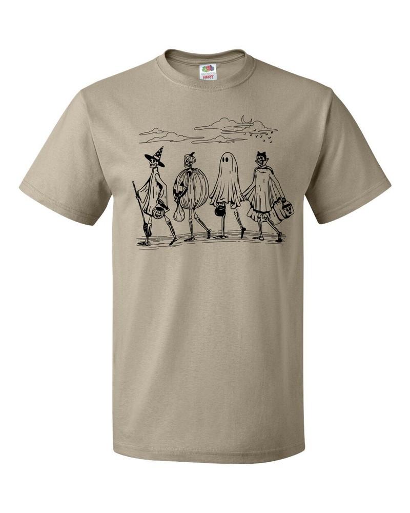 

Vintage Walking Skeletons Halloween Trick Or Treating Fashion Graphic Tee Shirt Unisex T-Shirt XXL
