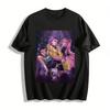 Cool Girl Group Print Short Sleeve T-Shirt Trendy Anime Style Loose Top Streetwear For Women Pure Cotton T-shirt