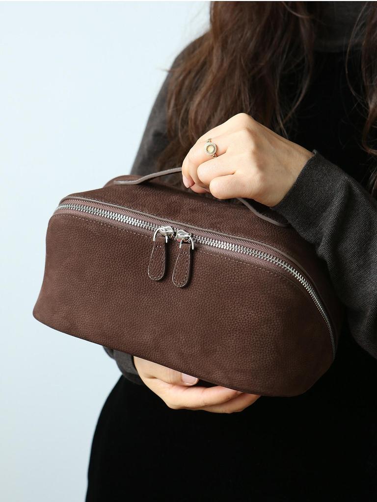 Frosted Genuine Leather Women Cosmetic Bag