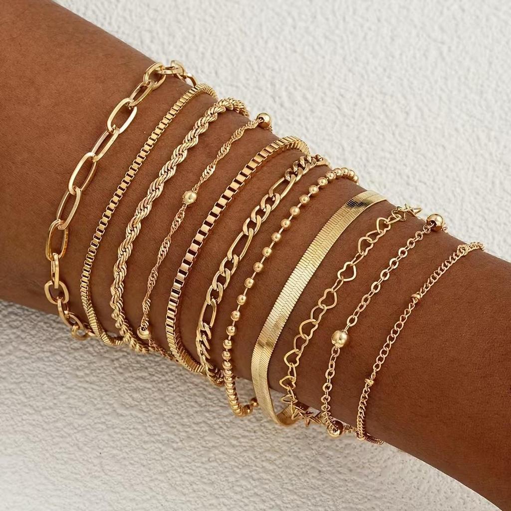 Set di Braccialetti a Catena Ossa di Serpente in Metallo Retrò con Chiusura OT per Donna - Stile Hip Hop Europeo e Americano