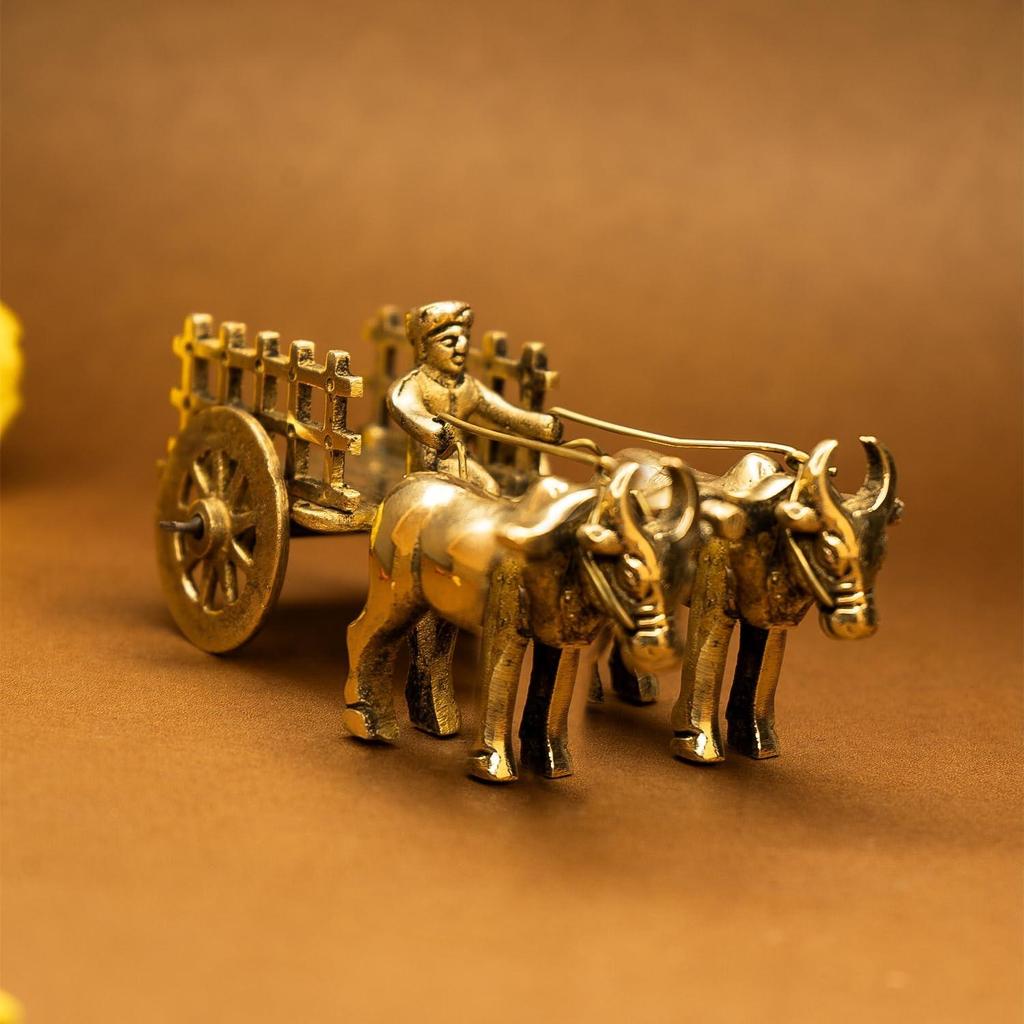 100% Pure Brass Bullock Cart Home Decor (Size: 12 Cm) | Bailgadi for Gift | Bail Gadi Brass Artifacts for Living Room