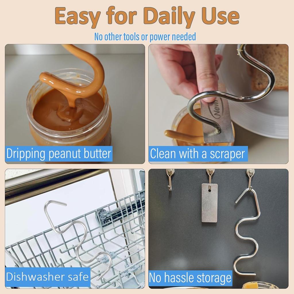 Longer Peanut Butter Stirrer 304 Stainless Steel Peanut Butter Stirring Stick – Efficient Natural Peanut Butter Stirrer, Peanut Butter Stirrer with