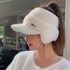 Korean Style Women's Winter Plush Ponytail Visor Hat: Fashionable Earmuff Baseball Cap for Outdoor Streetwear