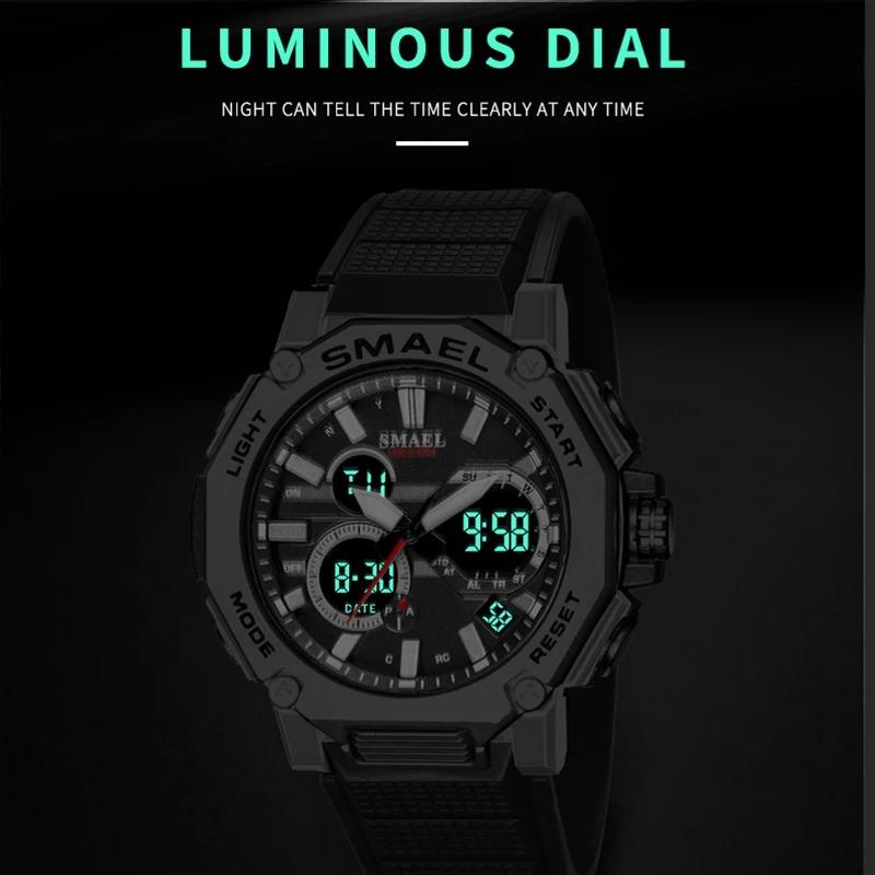 Smael 8047 Brand Sport Men Watch Quartz Watches Sports Male Clock Alarm 50M Waterproof LED Back Light Wristwatches