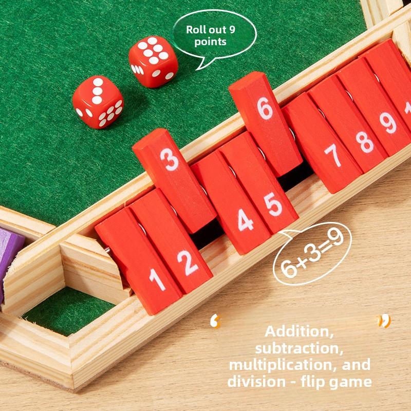 Shut the Box Dice Activity designed for 4/6 Players Wooden Plate Six Sided Math Tabletop Activity Indoor Enjoyable Flop Activity