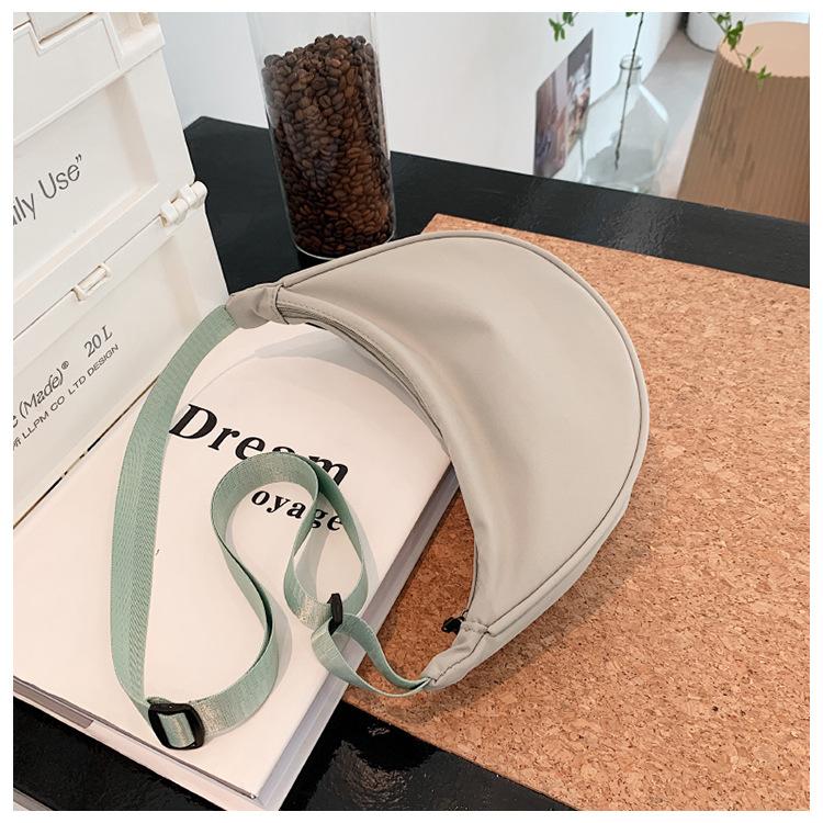 Women Solid Color Zipper Dumpling Bun Bag Leisure Canvas Inclined Shoulder Crossbody Bags Adjustable Band Strap
