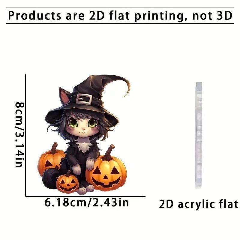 Halloween Flat Acrylic Surface Pendant With Cartoon Witch Cat Design Pumpkin