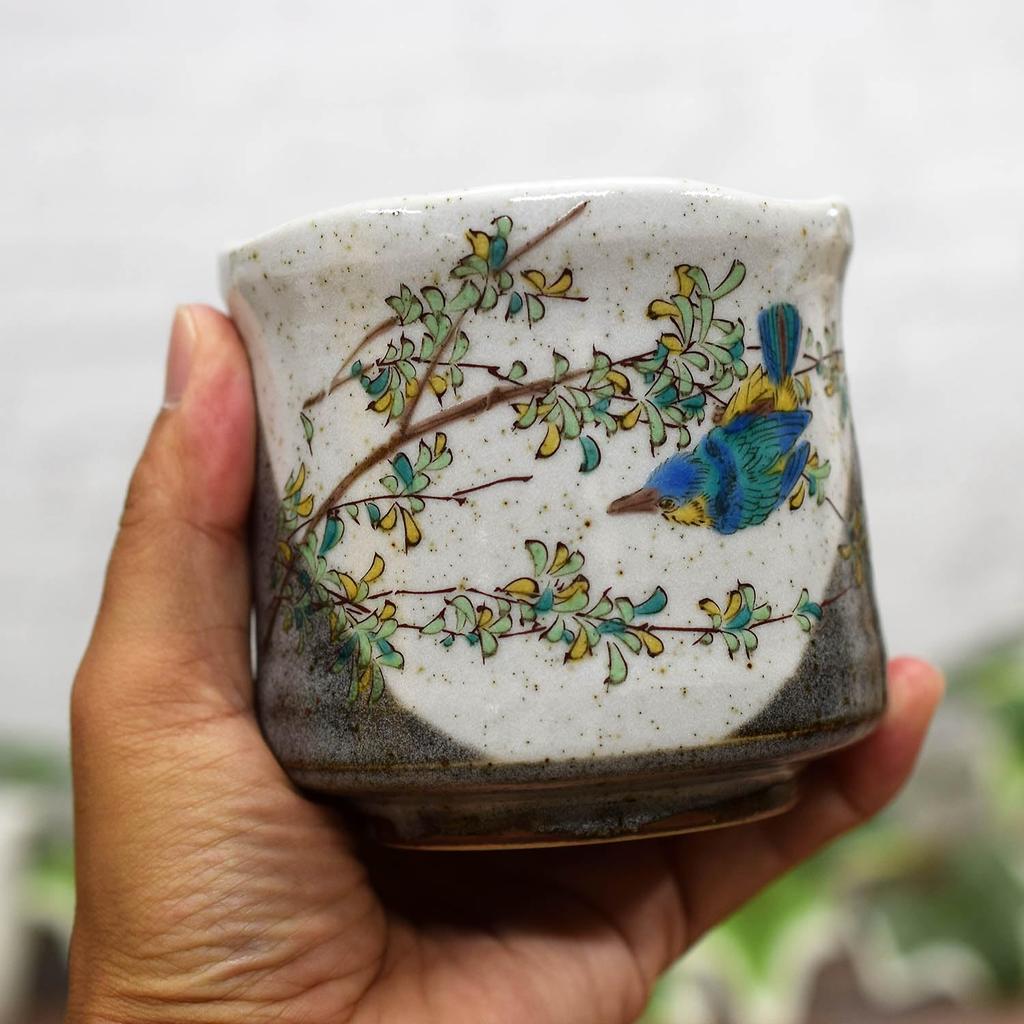 Waza no Kura Stylish Kutani Ware Teacup with Kingfisher Ceramic Brand Japanese Made in Perfect as a Birthday 60th 70th 77th 80th 88th or 89th Design,