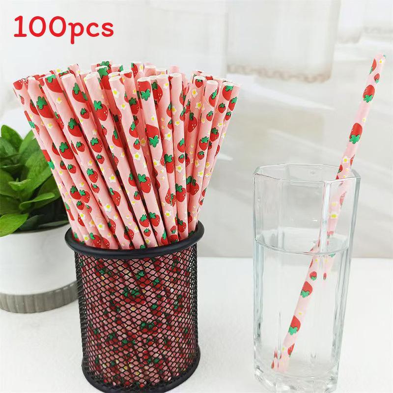 Degradable Paper Straws With Fruit Design For Summer Parties And Beverage Accessories
