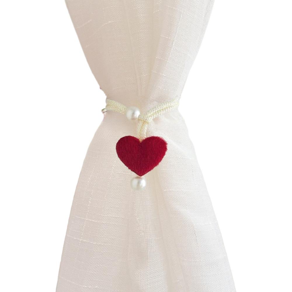 2PCS Drapery Cords Heart-shaped Curtain Tiebacks Romantic with Beads Window Curtain Holders Plush Curtain Strap Valentine's Day