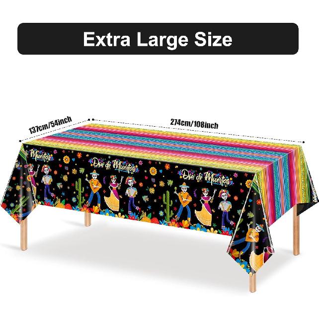 3 Pieces Day of The Dead Tablecloth Dia De Los Muertos Table Cover Halloween Sugar Skull Floral Table Cover Mexican Fiesta Plastic Tablecloth for