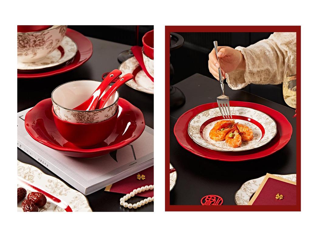 French Rose Engagement Dinnerware Set: Wedding & Housewarming Gift for Newlyweds