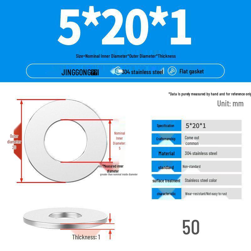 Zesílená plochá podložka/distanční kroužek z nerezové oceli 304 M4 M5 M6 M8