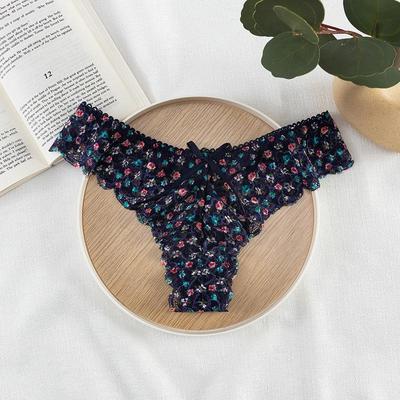 Sexy Blume Drucken Spitze Thongs Für Frauen Unterhosen Niedrige Taille Höschen Nahtlose Slip Atmungsaktive Dessous Weibliche Unterwäsche