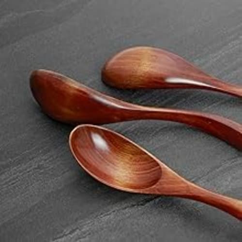 AOOSY 4-Piece 16cm Renge (Split Spoon) Wooden Spoon, Easy to Use, Lightweight, Natural Wood Lacquered Soup Spoon, Curved Handle, Ideal for Garlic, Mis