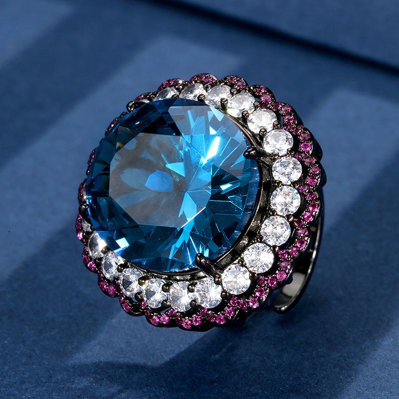 Jewelry Copper Bottom Gold Plating Simulation Corundum Light Luxury Black Gold Set Main Stone 18 * 20