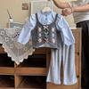 Ensemble pull sans manches à manches longues et pantalon décontracté pour fille Printemps/Automne - AQA231