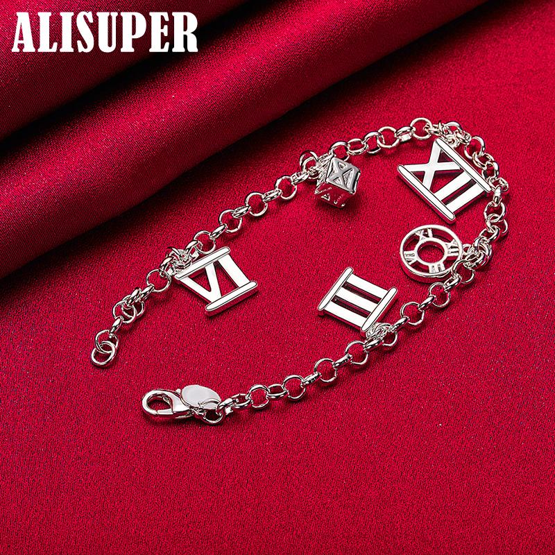 Gioielli con bracciale pendente con cinque numeri romani in argento sterling 925