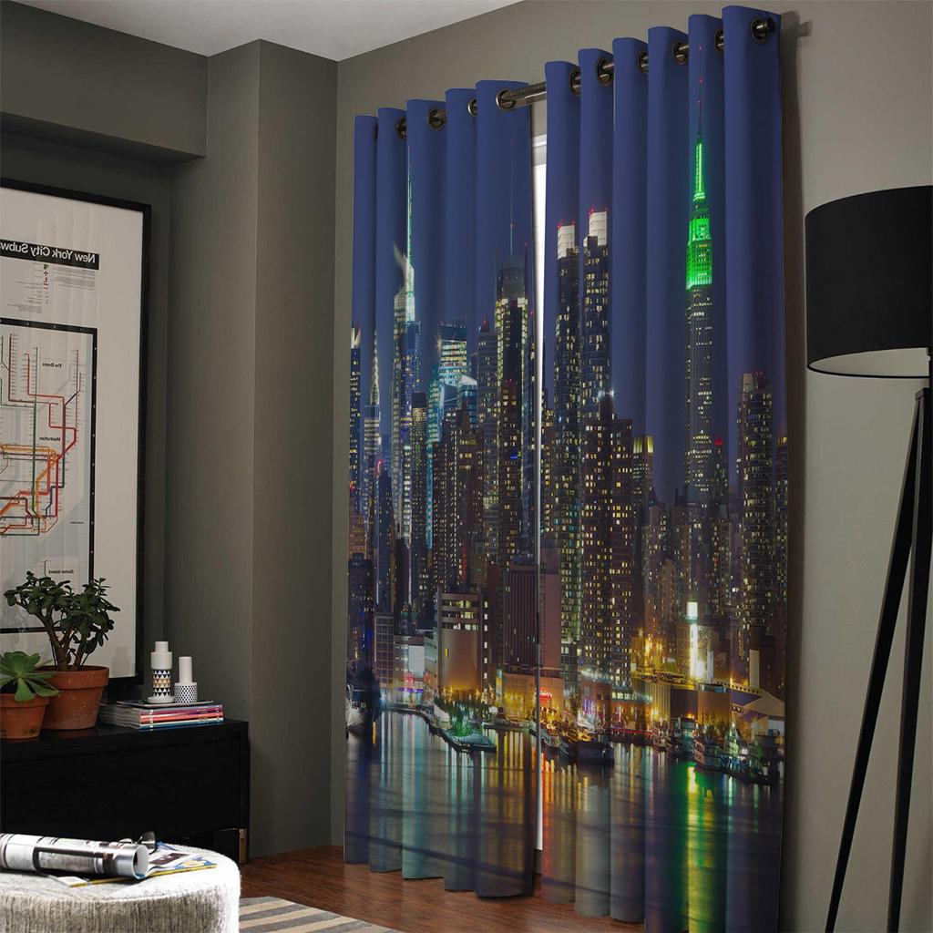 Curtains Urban Night Landscape Business District Waterfront Skyscraper Window Curtain For Living Room Bedroom Window Treatment