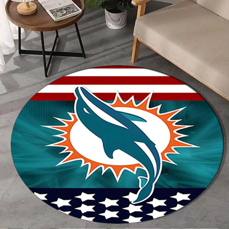 Dolphins Team Logo Artwork Round Rug for Livingroom,Bedroom, Palyroom, Chair Rug, Area rug, Circle Carpet, Large Size Fan Christmas gift