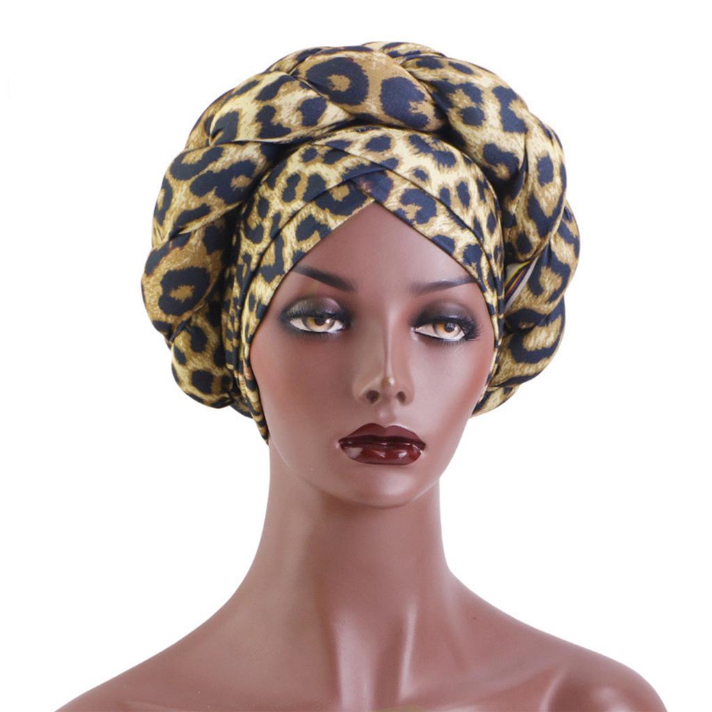 African Braided Headwrap High Skull Turban Cap Flower Printed Hijab Head Scarf for Music Festival Theme Event Oversized