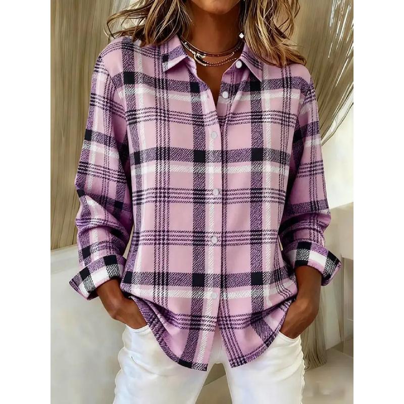Camicia Primaverile da Donna 2026 Nuova alla Moda Stampa a Quadri Casual Versatile