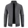 New Velvet Sweater Cardigan Men Stand Collar Mens Sweaters Fleece Thick Warm Knitted Sweater Coat Solid Zipper Pocket Cardigan