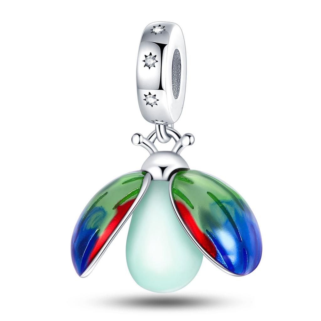 S925 Silver Glow In The Dark Firefly Pendant DIY Craft Jewelry Making Supplies For Bracelet Necklace Beading