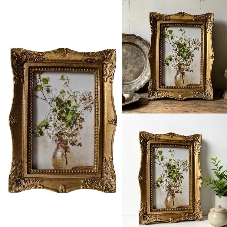 Marco de Fotos Retro, Marco de Fotos Decorativo Antiguo Ornamentado Ovalado para Mesa y Pared Decoración del Hogar