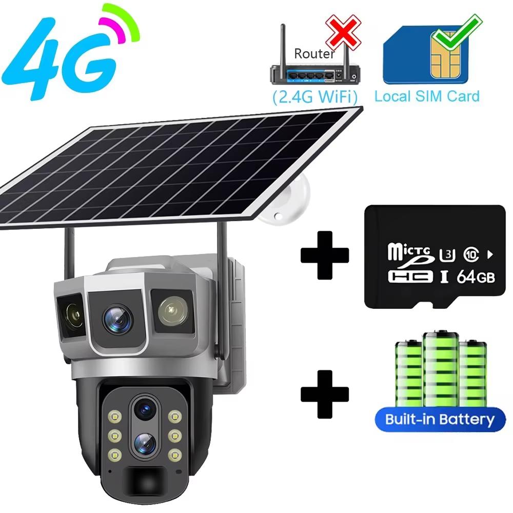 LS VISION 12MP 3 Lens 4G Solar Camera Outdoor Waterproof PTZ IP CCTV Video Surveillance Cameras HD Smart Home Security 360 Monitor Camera