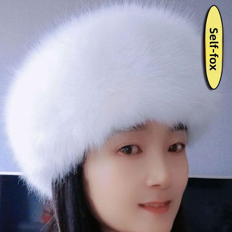 Neuer Hut für großen Kopfumfang, Hochimitat-Fuchsfell, Leerer Schirmmütze, Warm für Herbst und Winter, Pelzmütze, Ring ohne Oberteil, Trendiges Mädchen