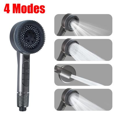 4 Mode Strong Pressurized Shower Head Pushbutton Shifter Spray with Massage Brush Filter Shower Nozzle Bath Spa Showerhead Set