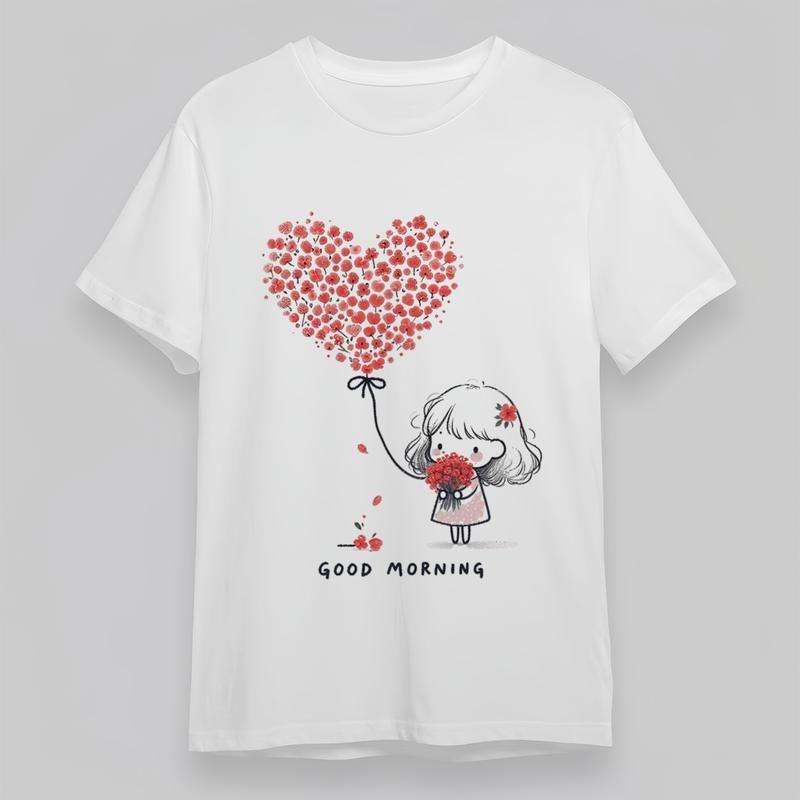 

Women s Plus Size Classic T-Shirt Happy New Year Girl Balloon Good Morning Tee 2XL