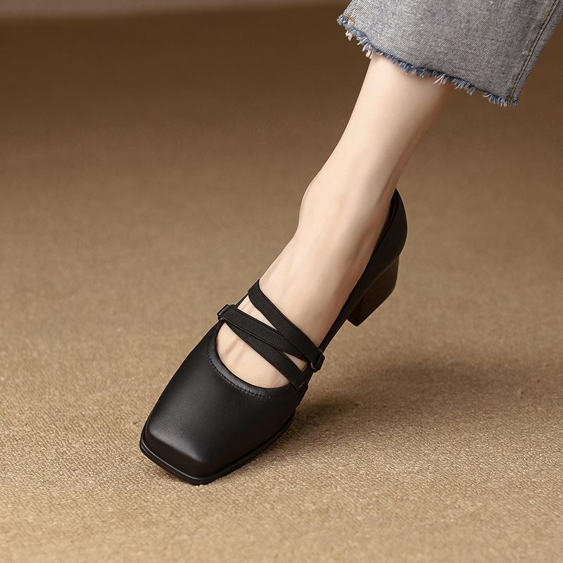 French retro Mary Jane shoes women's brown autumn 2025 new mid-heel square head light mouth single shoes