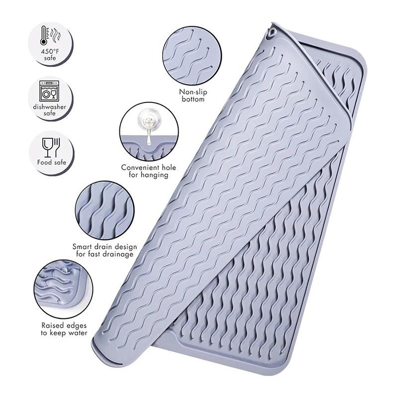 1Pcs Foldable Drying Heat Insulation Soft Rubber Dishes Sink Mat Table Kitchen Home Anti Slip Drying Dishes Drain Mat