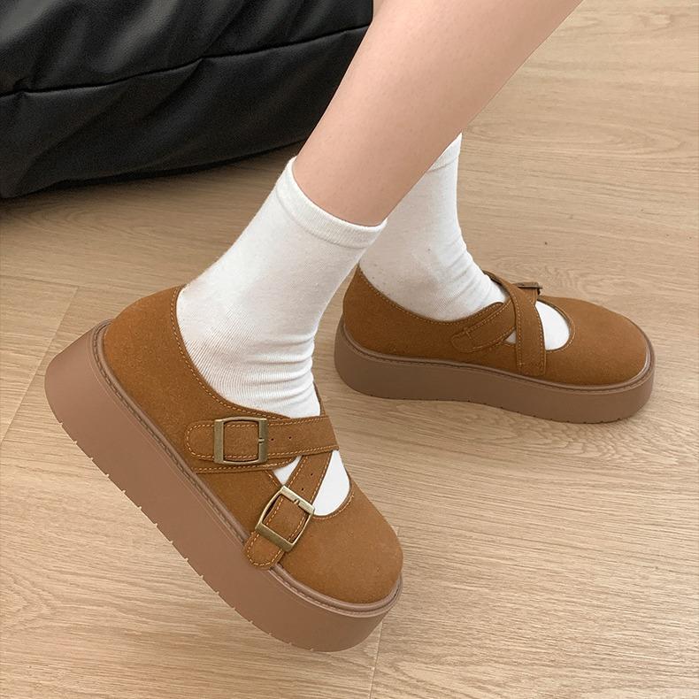 Retro French Versatile Thick-soled Shallow-mouth Single Shoes for Women's 2025 New Spring and Autumn with Skirts, Round Head Heightening Mary Jane