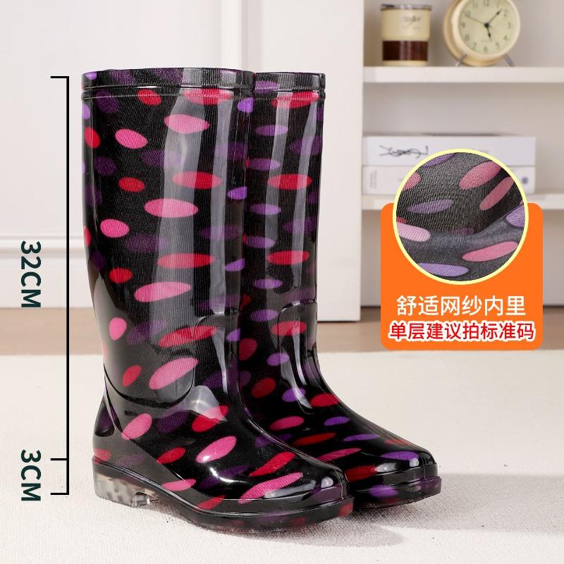 Water Shoes Rain Shoes Female Adult Tall Rain Boots Water Boots Velvet Warm Fashion Non-slip Waterproof Work Shoes Long Tube Cotton