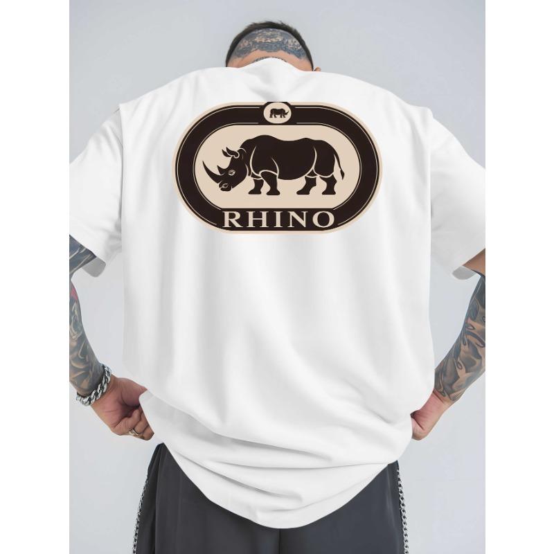 European Size Rhino Logo Summer Outdoor Sports And Casual Oversized Short-Sleeve Tees, Trendy Men'S Fashion Prints, Relaxed Fit Base Shirts