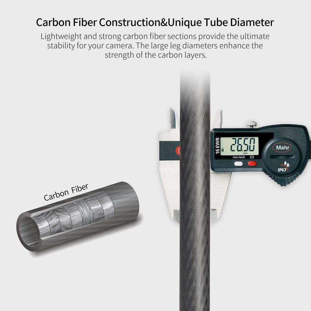 SIRUI Carbon Fiber Tripod with Fluid Video Triangular Center Waterproof Travel Travel Tripod for 4 Load lbs ST-125+VA-5 Head, Column, Tripod, Camera,