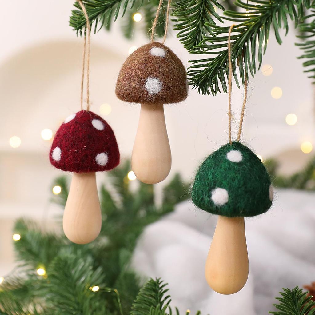 Mini Felt Mushroom Christmas Tree Ornaments